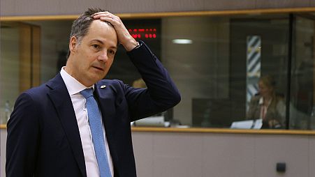 Belgium's Prime Minister Alexander De Croo arrives for a round table meeting at an EU summit in Brussels, 18 April 2024