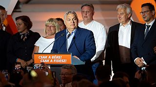 Hungarian Prime Minister Viktor Orban addresses the media after receiving the results of the European Parliamentary elections in Budapest, Hungary, Monday, June 10, 2024. 