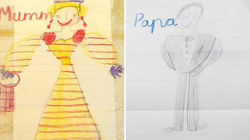 ´'Mamá´' y ´'Papá', dibujos realizados por Carlos III en su infancia.
