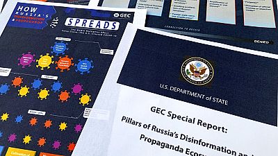 Auf diesem Foto sind Seiten aus dem Bericht des Global Engagement Center des US-Außenministeriums zu sehen, der am 5. August 2020 veröffentlicht wurde.