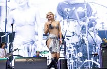 New study shows UK music festivals continue to lag on gender representation - Pictured here: Amy Taylor of Amyl and The Sniffers at All Points East Festival - 2023