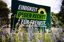 With the slogan 'Unity - Against far right - For freedom, so that Europe remains democratic' a Green Party election poster for the European Elections.