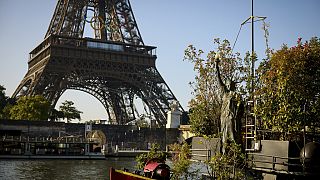 The Olympic rings are displayed on the Eiffel Tower Friday, June 7, 2024 in Paris.