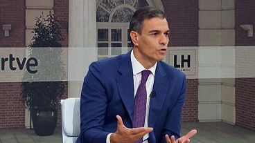 Spain's Prime Minister Pedro Sánchez speaking to interviewers on June 12, 2024 following his party's performance at the European parliamentary election over the weekend. 