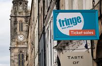 A view of the Edinburgh Fringe shop and ticket office on Edinburgh's Royal Mile, in Edinburgh, Scotland, Wednesday April 1, 2020