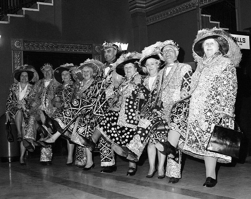 Pearly Kings and Queen do the "Knees up Mother Brown" dance in 1968.