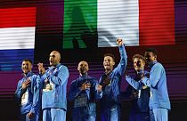 Gli atleti italiani medaglia d'ora alla staffetta 4x100 metri maschile, Roma, 12 giugno 2024