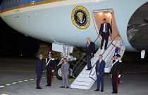 President Joe Biden arrives on Air Force One at Brindisi International Airport, Wednesday, June 12, 2024, in Brindisi, Italy. 