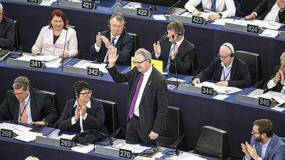Axel Voss, Member of the European Parliament and rapporteur of the copyright bill, stands at the European Parliament in Strasbourg, France, Tuesday March 26, 2019. Axel Voss, Member of the European Parliament and rapporteur of the copyright bill, stands at the European Parliament in Strasbourg, France, Tuesday March 26, 2019.