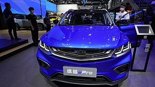 The plug-in hybrid Bingyue ePro from Geely is displayed at the Auto China 2020 show in Beijing on Sunday, Sept. 27, 2020.