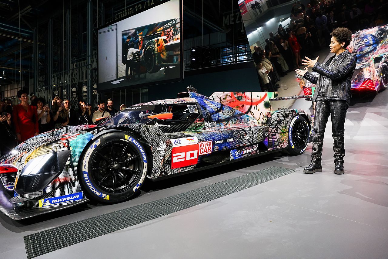 Julie Mehretu and her BMW Art Car #20 at the world premiere at the Centre Pompidou, Paris, 21 May 2024.