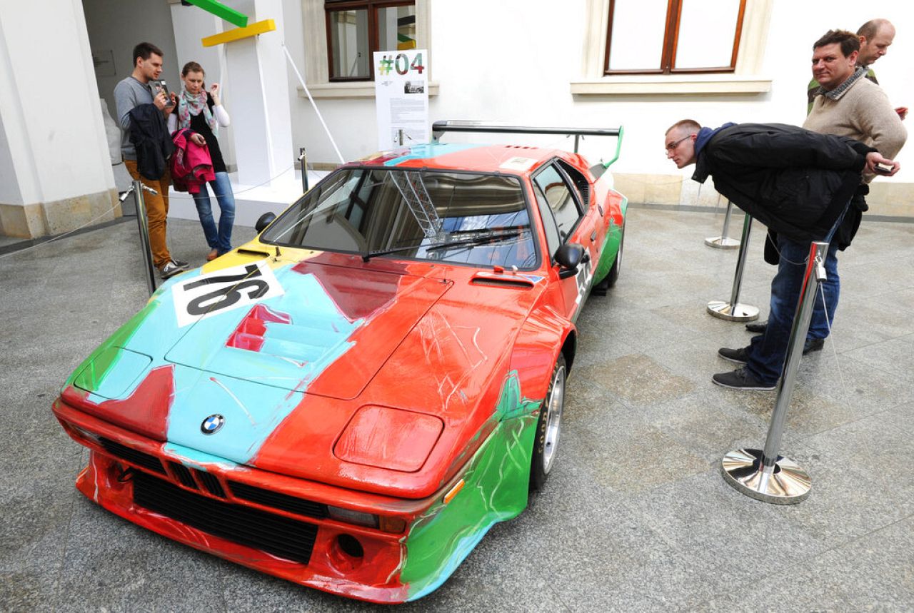 The BMW M1 car painted by American artist Andy Warhol in 1979 on display at the Centre for Modern Art in Warsaw, Poland.