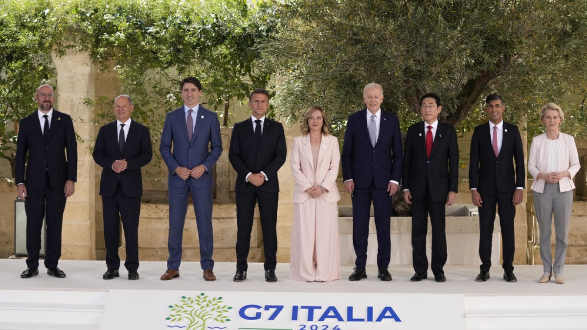 Membros do G7 no primeiro dia da cimeira, no dia 13 de junho 2024.