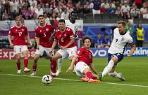 Harry Kane scores the winning goal in the England against Denmark match