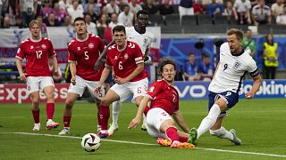 Harry Kane scores the winning goal in the England against Denmark match