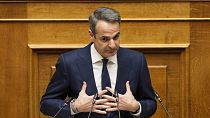 Greece Prime Minister Kyriakos Mitsotakis speaks during a parliament session in Athens, 28 March 2024