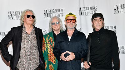 R.E.M. band members, from left, Peter Buck, Mike Mills, Michael Stipe and Bill Berry attend the Songwriters Hall of Fame Induction and Awards Gala 
