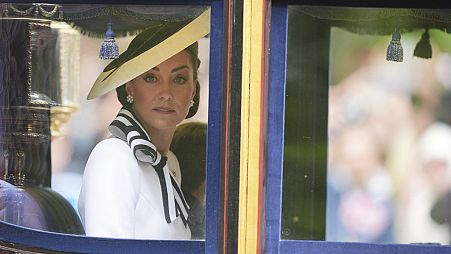 Kate, princesse de Galles, se rend à la cérémonie du Trooping the Color à Horse Guards Parade, à Londres, le samedi 15 juin 2024. 