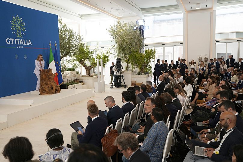 Giorgia Meloni en el discurso de cierre del G7