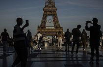 FILE - The Olympic rings on the Eiffel Tower Friday, June 7, 2024 in Paris