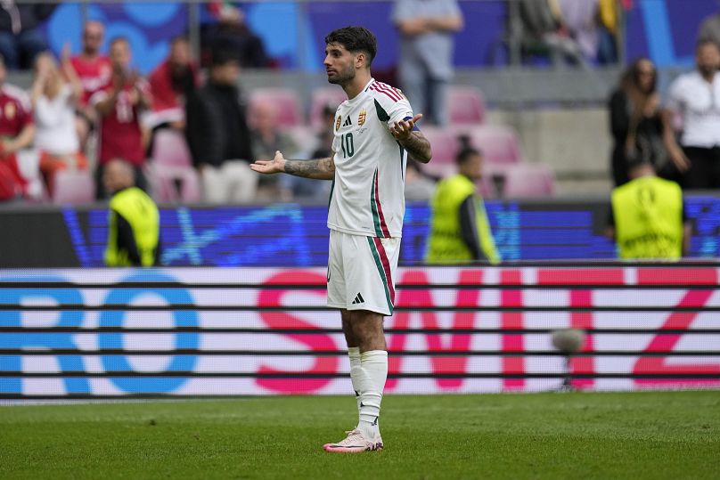 Hungary's Dominik Szoboszlai reacts at the end of a Group A match between Hungary and Switzerland in Cologne, June 15, 2024