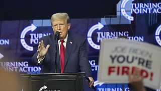Der republikanische Präsidentschaftskandidat und ehemalige Präsident Donald Trump spricht bei einer Wahlkampfveranstaltung am Samstag, 15. Juni 2024, in Detroit. 
