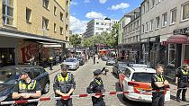 Police cordon off an area near the Reeperbahn in Hamburg, Germany, Sunday, June 16, 2024.