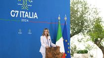 Джорджа Мелони на итоговой пресс-конференции в рамках G7, 15 июня 2024 года.