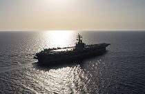 The USS aircraft carrier Dwight D. Eisenhower sails in the Red Sea on Wednesday, June 12, 2024. 