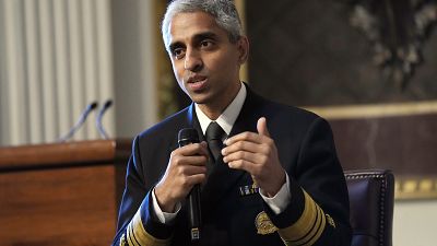 US Surgeon General Dr Vivek Murthy speaks during an event on the White House complex in Washington.