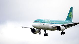 Aer Lingus Airbus A320 plane prepares to land at Dublin airport, Ireland, Tuesday, Jan. 27, 2015.