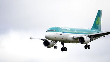 Aer Lingus Airbus A320 plane prepares to land at Dublin airport, Ireland, Tuesday, Jan. 27, 2015.