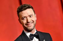 Justin Timberlake arrives at the Vanity Fair Oscar Party on Sunday, March 10, 2024, at the Wallis Annenberg Center for the Performing Arts in Beverly Hills, Calif.
