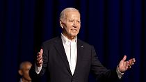 President Joe Biden arrives for a campaign event with former President Barack Obama moderated by Jimmy Kimmel at the Peacock Theater, Saturday, June 15, 2024, in Los Angeles.