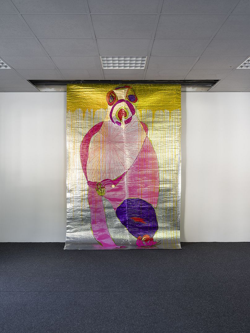 Atelier dell’Errore, Marmottoloide, 2024. Mixed Technique and Gold Leaf on Polyester and Carbon Fibre. Variable Dimensions. Commissioned by Biennale Gherdëina 9.