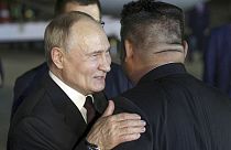 Vladimir Poutine et Kim Jong-un à Pyongynag