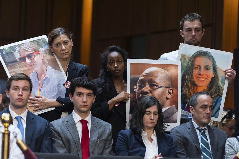 Crash victims' families attend a Senate Homeland Security and Governmental Affairs Subcommittee on Investigations hearing on Capitol Hill. June 18, 2024. Washington.