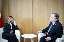 Giorgia Meloni és Orbán Viktor a februári, brüsszeli EU-csúcson