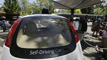 A self-driving car on display in California at a Google conference.