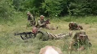 Ex-convicts doing military training in the Dnipropetrovsk region.