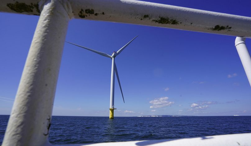 A wind turbine, part of Kriegers Flak offshore wind farm, off the Danish coast, Baltic Sea, Denmark.