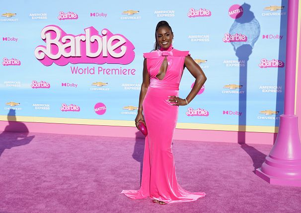 Actress Issa Rae arrives at the premiere of "Barbie" on July 9, 2023, at The Shrine Auditorium in Los Angeles. 