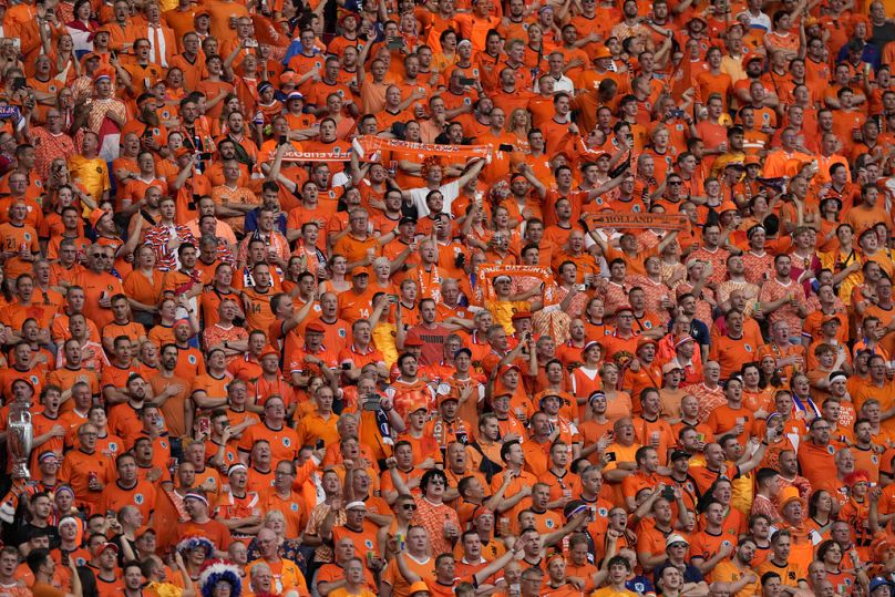 The orange wall of Dutch supporters at Leipzig's Red Bull Arena