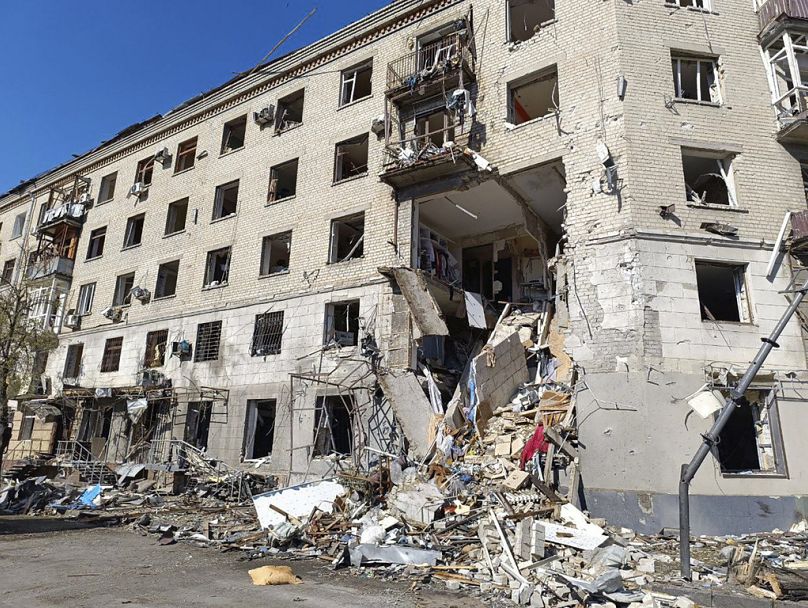Aftermath of Russian bombing that killed at least three and injuring 23, in Kharkiv, Ukraine, Saturday, June 22, 2024