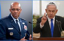 Charles Q. Brown amerikai vezérkari főnök és Benjamin Netanjahu izraeli miniszterelnök