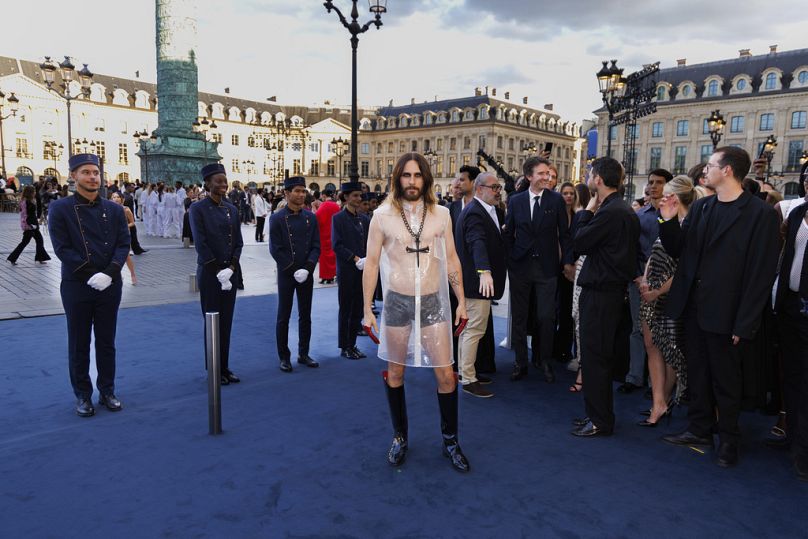 Jared Leto poses for photographers upon arrival at the Vogue World event on 23 June 2024 in Paris.