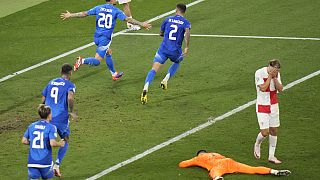 Italiens Mattia Zaccagni jubelt nach seinem Ausgleichstreffer im Spiel gegen Kroatien.