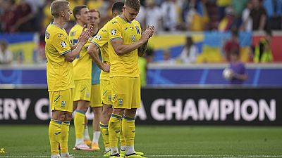 Игроки сборной Украины после финального свистка. Матч против Бельгии стал для них последним на Евро-2024