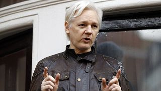 Julian Assange speaks to the media outside the Ecuadorian embassy in London, 19 May 2017