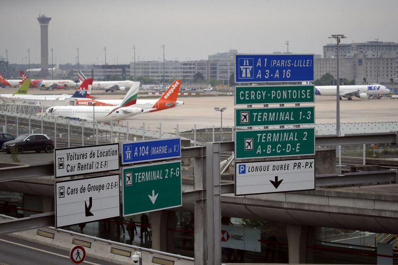 Planes are parked on the tarmac at Charles de Gaulle airport, in Roissy, near Paris.